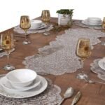Ensemble de 7 pièces Valeria à Brodé Gris, 6 sous plats 40x40cm + chemin de table 110x40cm