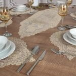 Ensemble de 7 pièces Valonia à Brodé Beige, 6 sous plats 36x52cm + chemin de table 115x38cm