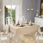 Nappe de table beige 160*220cm + 6 serviettes 35*35cm