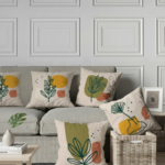 Ensemble de 4 housses de coussin imprimées Feuilles de printemps 43x43 cm